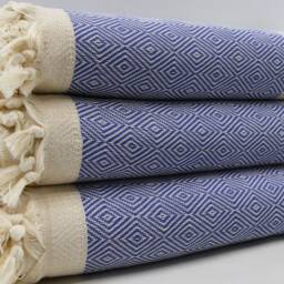 "Medium Blue Blanket, Turkish Bedspread, Handmade Blanket, 79""x95" - thumbnail 3