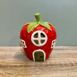 Ceramic Tealight Strawberry House Candle Holder Village Quirky Home D??cor