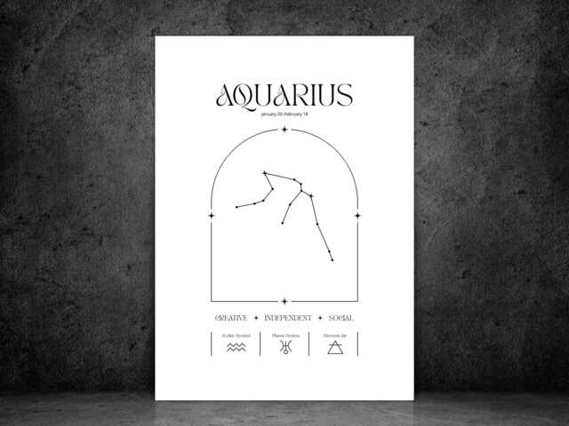 Aquarius Zodiac Print - Minimalist Astrology Poster Horoscope Wall Art Star Sign Decor Gift Idea A5 A4 A3 Framed Or Unframed - image 1