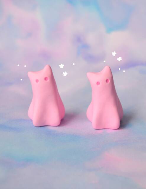 Pink Ghost Cat Figurine Kawaii Halloween Desk Decor - image 1