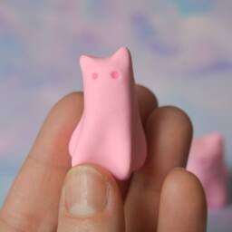 Pink Ghost Cat Figurine Kawaii Halloween Desk Decor - thumbnail 3