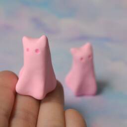 Pink Ghost Cat Figurine Kawaii Halloween Desk Decor - thumbnail 2