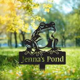 Custom Frog Metal Sign, Personalized Name Plaque, Pond Garden Decor, Lake House Wall Art - thumbnail 2