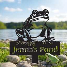 Custom Frog Metal Sign, Personalized Name Plaque, Pond Garden Decor, Lake House Wall Art - thumbnail 1