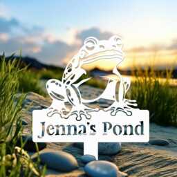 Custom Frog Metal Sign, Personalized Name Plaque, Pond Garden Decor, Lake House Wall Art - thumbnail 3