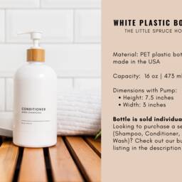 Minimalist White Plastic Refillable Bottle Shampoo, Conditioner, Soap Dispenser - 16Oz - 473Ml - thumbnail 3