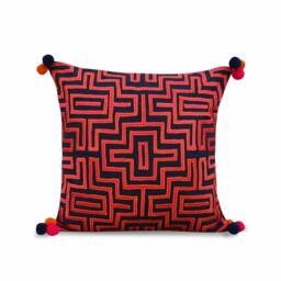 Cushion Cover, Pink & Blue, Mola, Embroidered, Boho, Decorative Pillow, Standard Size 16x16 Inches - thumbnail 2