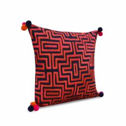 Cushion Cover, Pink & Blue, Mola, Embroidered, Boho, Decorative Pillow, Standard Size 16x16 Inches - thumbnail 3