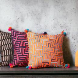 Cushion Cover, Pink & Blue, Mola, Embroidered, Boho, Decorative Pillow, Standard Size 16x16 Inches - thumbnail 4