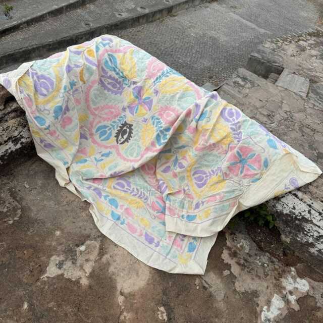 Hand Embroidered Suzani Throw - Multicolor Bohemian Textile - image 1