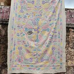 Hand Embroidered Suzani Throw - Multicolor Bohemian Textile - thumbnail 2