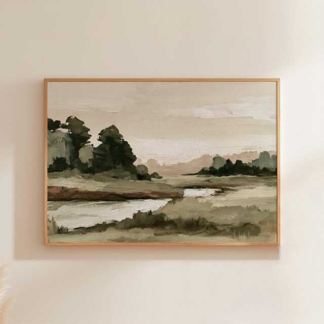 Green Landscape Poster, Abstract Nature Print, Minimalist Wall Art, Paper - image 1