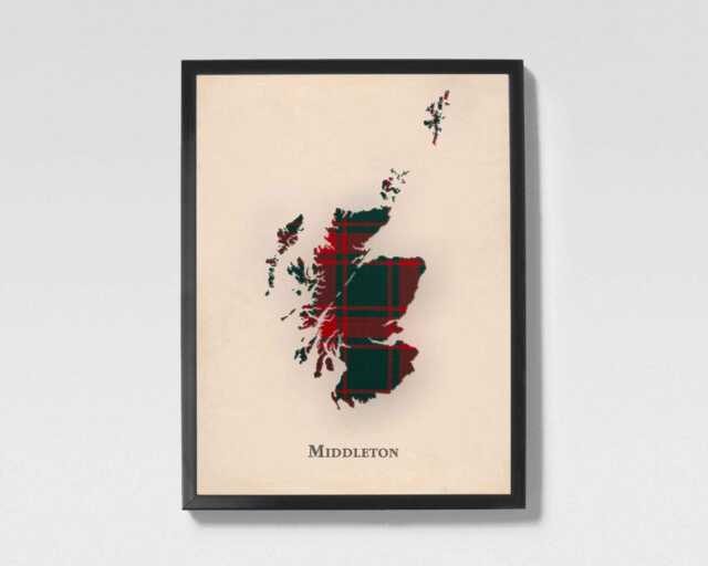 Clan Middleton Scottish Tartan Map - Of Scotland Family Wall Decor, Ready To Hang - image 1
