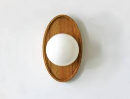 Minimal Oak & White Glass Globe Ellipse Wall Sconce Light Vanity Lighting Entry Wood Lamp Bathroom Kitchen - thumbnail 1