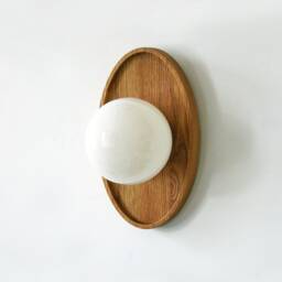 Minimal Oak & White Glass Globe Ellipse Wall Sconce Light Vanity Lighting Entry Wood Lamp Bathroom Kitchen - thumbnail 3