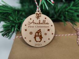 Personalised Baby's First Christmas Wooden Ornament - Custom Engraved Tree Decoration Keepsake - thumbnail 1