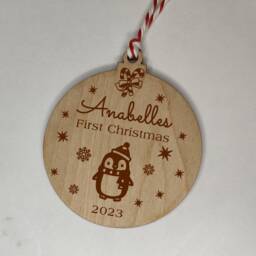 Personalised Baby's First Christmas Wooden Ornament - Custom Engraved Tree Decoration Keepsake - thumbnail 3