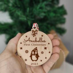 Personalised Baby's First Christmas Wooden Ornament - Custom Engraved Tree Decoration Keepsake - thumbnail 2