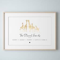 Personalised Giraffe Family Print, Custom Gift, Animal Elephant Art Fathers Day Birthday Gift - thumbnail 1