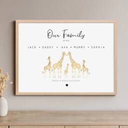 Personalised Giraffe Family Print, Custom Gift, Animal Elephant Art Fathers Day Birthday Gift - thumbnail 2