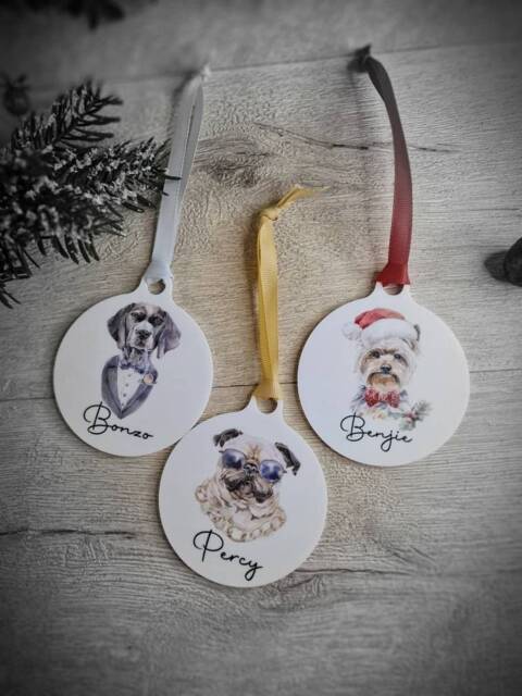 Personalised Christmas Dog Pet Bauble - Your Own Design Funny Gift Add Your Accessories Present Tree Decoration Decor - image 1
