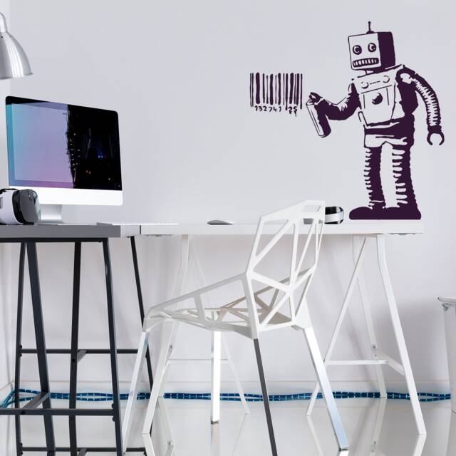 Banksy Barcode Robot Wall Vinyl Sticker - Street Art Graffiti Machine Decal Boys Room Decor Mural Die Cut Print Stickers Decals - image 1