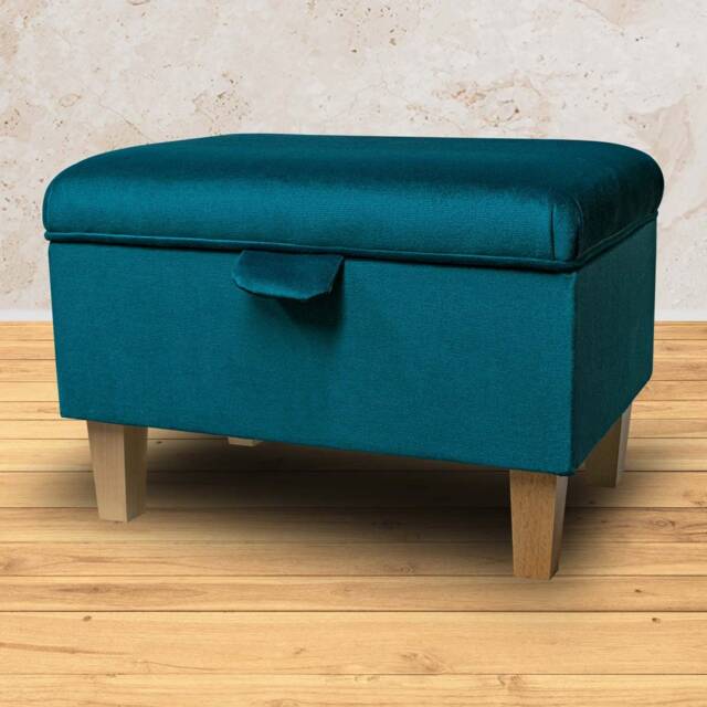 Handmade Teal Velvet Storage Ottoman - Upholstered Pouffe Footstool Bespoke British Made - image 1