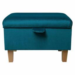 Handmade Teal Velvet Storage Ottoman - Upholstered Pouffe Footstool Bespoke British Made - thumbnail 3