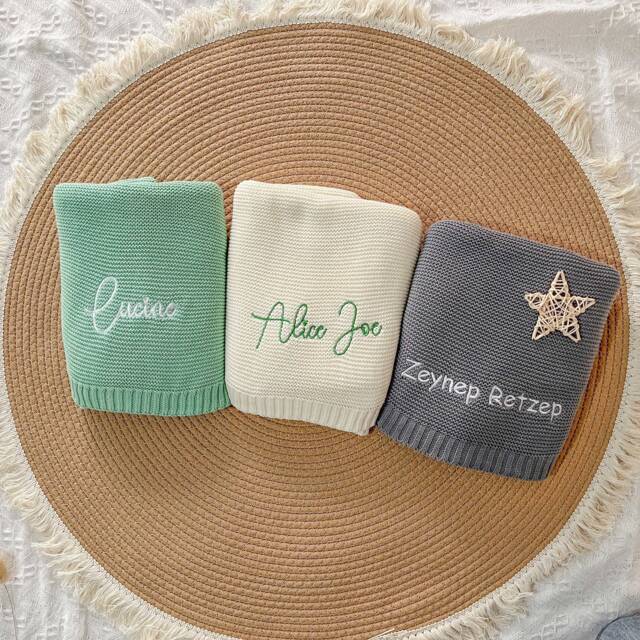 Personalized Embroidered Blanket Boy Waffle Baby With Name Stroller Organic Muslin Girl Gift - image 1