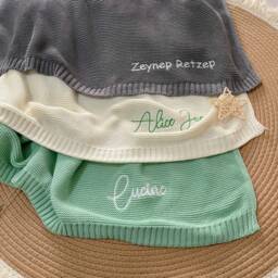 Personalized Embroidered Blanket Boy Waffle Baby With Name Stroller Organic Muslin Girl Gift - thumbnail 2