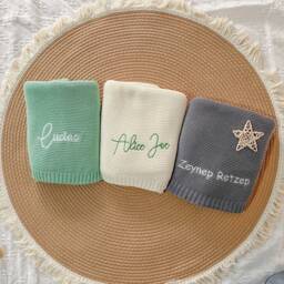 Personalized Embroidered Blanket Boy Waffle Baby With Name Stroller Organic Muslin Girl Gift - thumbnail 1