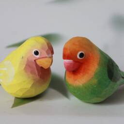 Handmade Basswood Parrot Bird Sculpture Unique Desk Decor, Wooden Handcraft Animal Artware Carving - thumbnail 2