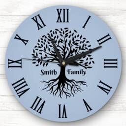Family Tree Black Silhouette Blue Personalised Gift Clock - thumbnail 1