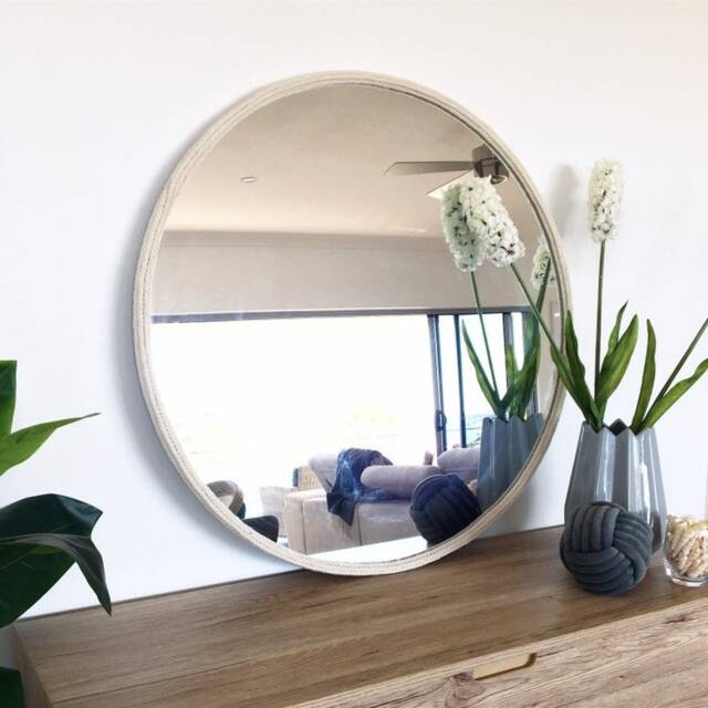Large 80cm - 31.4Inch Hampton Nautical Themed Round Rope Mirror Home Decor Large Natural White - image 1