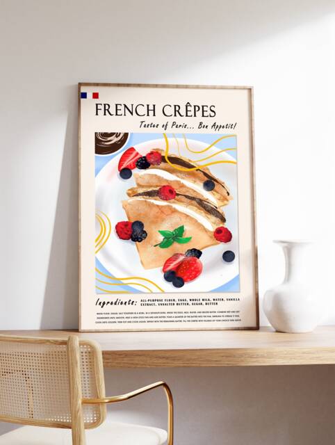 French Crepes Poster, Kitchen Cafe Decor, Food Art Print - image 1