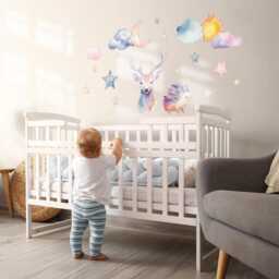 Pastel Nature Wall Stickers For Children's Room, Pink Kids Room Decor, Animals Decal Baby Self Adhesive - thumbnail 3