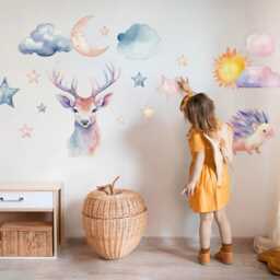 Pastel Nature Wall Stickers For Children's Room, Pink Kids Room Decor, Animals Decal Baby Self Adhesive - thumbnail 2