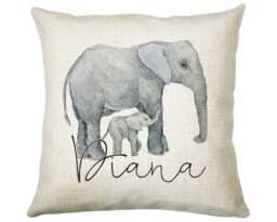 Personalised Elephant Giraffe Cushion Gift - Printed Name Design Safari Throw Pillow Boy Girl Kids Bedroom Birthday Cs177 - thumbnail 1