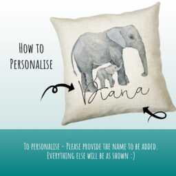 Personalised Elephant Giraffe Cushion Gift - Printed Name Design Safari Throw Pillow Boy Girl Kids Bedroom Birthday Cs177 - thumbnail 3