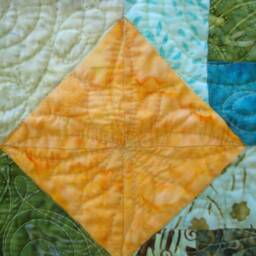 Tongo Splendor - Handmade Modern Patchwork Quilt Blue, Green, & Orange Geometric Design Cozy Bedspread Or Wall Art - thumbnail 2