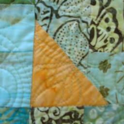 Tongo Splendor - Handmade Modern Patchwork Quilt Blue, Green, & Orange Geometric Design Cozy Bedspread Or Wall Art - thumbnail 3