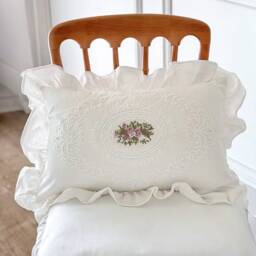 White Ruffle Edge Square Cotton Pillow Cover, Embroiderd Cushion Cover Customizable Size - thumbnail 3