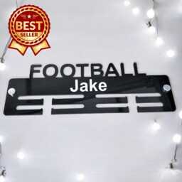 Football Medal Hanger - Gloss Colours, Custom Name & Colour - thumbnail 1