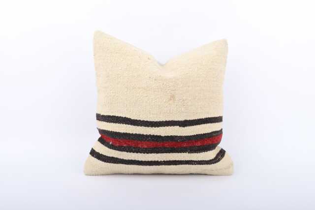 Handwoven Turkish Kilim Pillow Cover Striped Boho Throw, 14x14 - image 1