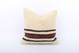Handwoven Turkish Kilim Pillow Cover Striped Boho Throw, 14x14 - thumbnail 1