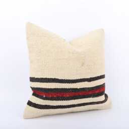 Handwoven Turkish Kilim Pillow Cover Striped Boho Throw, 14x14 - thumbnail 3