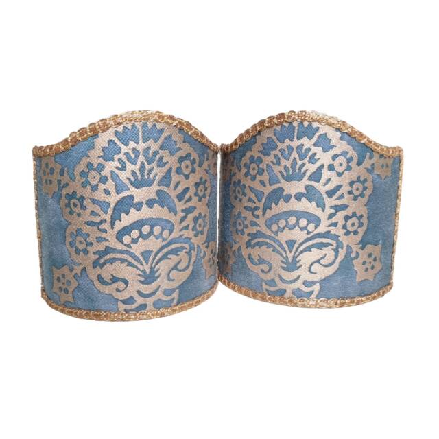 Pair Of Wall Sconce Clip-On Shield Shades Fortuny Fabric Blue & Gold Veronese Pattern Half Lampshade - Handmade in Italy - image 1