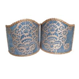 Pair Of Wall Sconce Clip-On Shield Shades Fortuny Fabric Blue & Gold Veronese Pattern Half Lampshade - Handmade in Italy - thumbnail 4