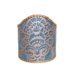 Pair Of Wall Sconce Clip-On Shield Shades Fortuny Fabric Blue & Gold Veronese Pattern Half Lampshade - Handmade in Italy - thumbnail 3