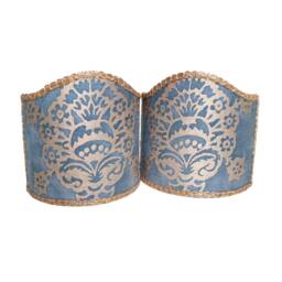 Pair Of Wall Sconce Clip-On Shield Shades Fortuny Fabric Blue & Gold Veronese Pattern Half Lampshade - Handmade in Italy - thumbnail 1
